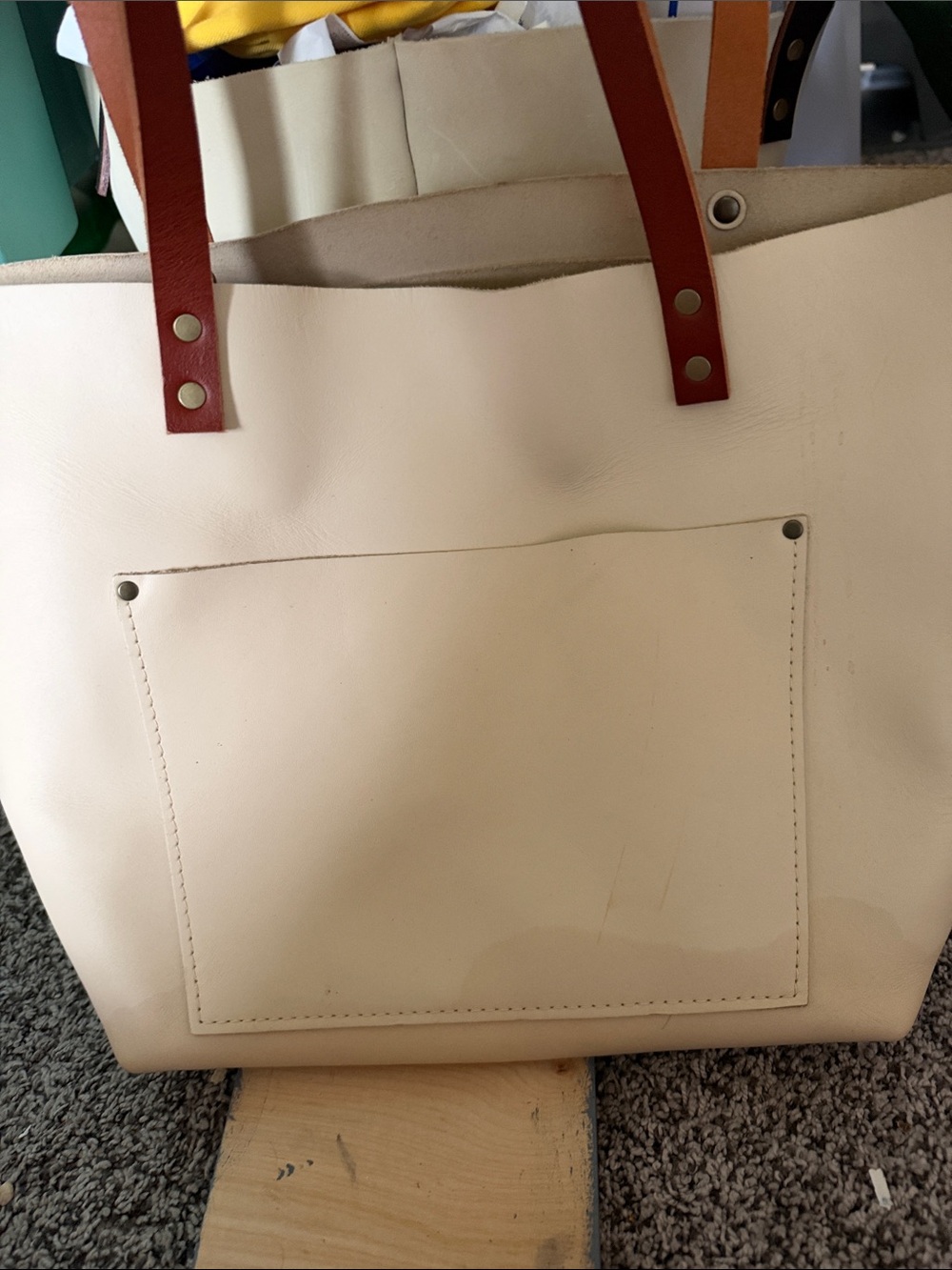 Cream Tote Bag with Brown Handles - Classic Women's Everyday Tote Portland leath